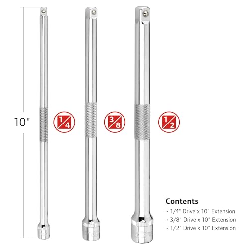 Ingersoll Rand 3-Piece Extension Bar Set with Storage Tray, 10-Inch Chrome Vanadium Extensions in 1/4", 3/8", and 1/2" Drive with Reusable Storage Tray, Mirror-Polished Finish - 752056X - style: Extension Bar