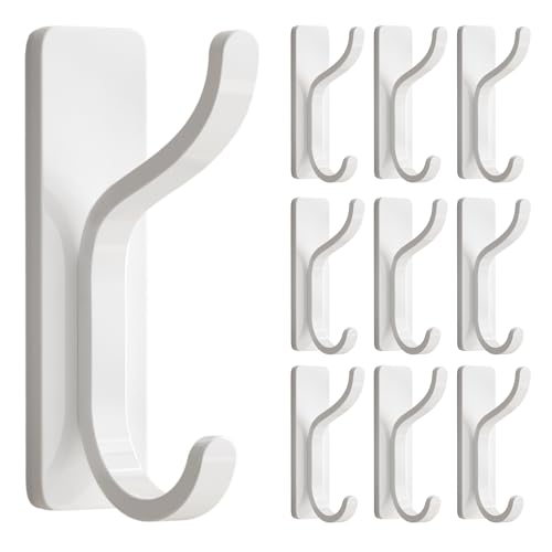 Adhesive Wall Hooks for Towel/Coat,13Lb Strong Stick-On Hooks,White 10 Pack - color: White, size: 10 Pack
