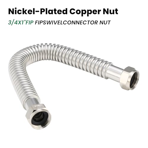 18inch Stainless Steel Corrugated Water Heater Connector Flexible for Female Iron Water Pipes Fitting, 3/4" FIP x 1" FIP, 18" Length (2 Packs) - style: 18"L/ 3/4x1"FIP
