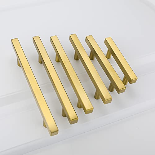Goldenwarm 10 Pack Gold Cabinet Knobs Brushed Brass Kitchen Pulls - color: Gold, size: Single Hole Center