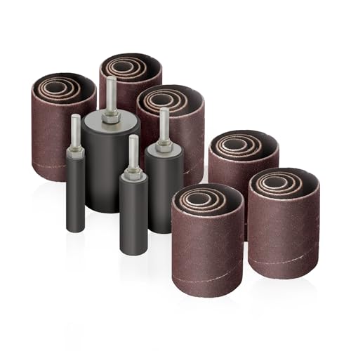 LINE10 Tools 28pk Sanding Drum and Sleeves Set, Spindle Sander Attachment for Drill and Drill-Press, Die-Grinder, 2-inch Extra Long Surface, 1/4-inch Shank 60, 80, 120 and 240 Grit