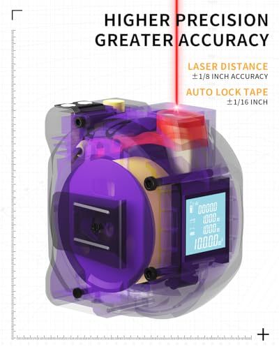 3 in 1 Digital Laser Tape Measure, 197ft/60m Laser Distance Meter, 16ft/5m Digital Tape Measure with Cross Line, AutoLock, ft/in/m Unit Switch, Measure Area, Volume, Pythagorean