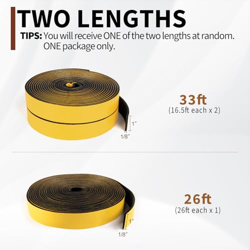 Yotache Weather Stripping 1" W X 1/8" T, 26 Ft Length - size: 1"x1/8"x26 FT