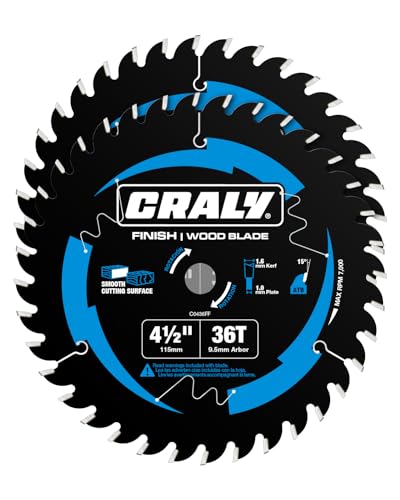 CRALY 4-1/2 Inch 36 Teeth Fine Finish Wood Cutting Circular Saw Blade, 3/8 Inch Arbor, Carbide Tipped, Thin Kerf, Black Ice™, for Plywood, MDF, OSB, Laminated, 2-Pack(C0436FF-2) - size: 4-1/2 inch, 3/8 inch arbor, 36T*2