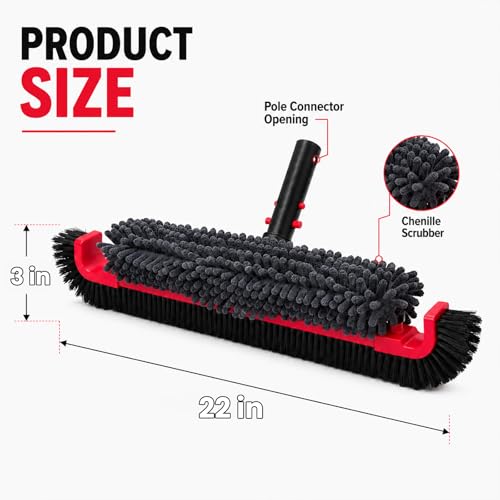 SEPETREL 22" Extra Long Pool Brush with Chenille Scrubber - size: 22"