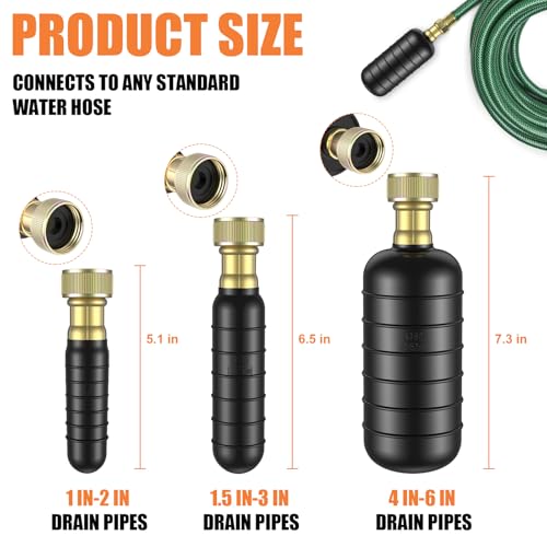 3 Pcs Drain Bladder Kit, Drain Cleaning Bladder Fits 1" to 6" Pipes, Rubber Drain Bladder Unclogger for Bathroom Sinks, Showers, Swimming Pool Drains, Kitchen Sinks and Main Drains