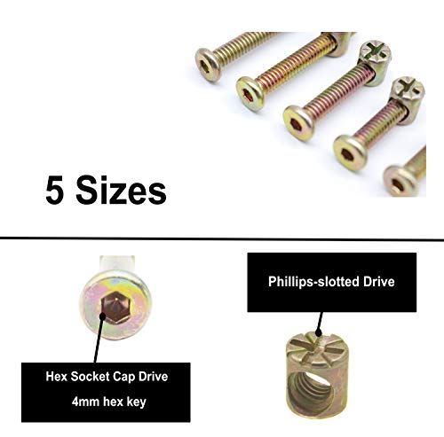100pcs 1/4-20" Zinc Plated Hex Socket Cap Bolts Barrel Nuts Assortment Kit for Crib Baby Bed Cots Chairs