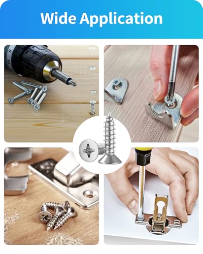 550Pcs 304 Stainless Steel Wood Screws Assortment Kit, Phillips Flat Head Sheet Metal Screw Self Tapping Screws Set, #4#6#8#10#12 Wood Assorted Screws, Length 1/4" to 1-1/2" (Flat Head 550PCS) - style: Flat Head 550PCS