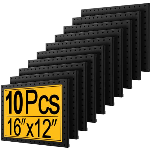 PBHEPJ 10 Pcs Metal Pegboard Panels, 16"x12" Heavy Duty Peg Boards for Garage and Garden Tool Storage, Includes Drywall Anchors and Screws Kits, Black