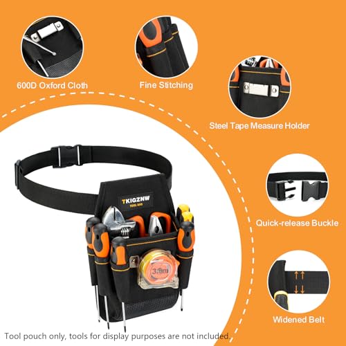 Tool Belt Pouch, Tool Pouch with 7 Pockets, Utility Belt with Hammer Holder, Tear Resistant 900D Oxford Fabric, Adjustable for Men Women Electrician Carpenter, Construction