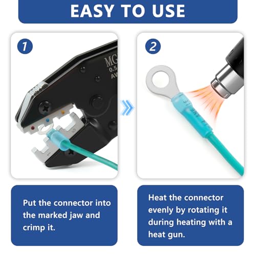 Wire Crimping Tool for Heat Shrink Wire Connectors AWG 20-10 Ratchet Wire Terminal Crimper Insulated Nylon Connectors and Electrical Wire Connectors Ratcheting Crimping Plier