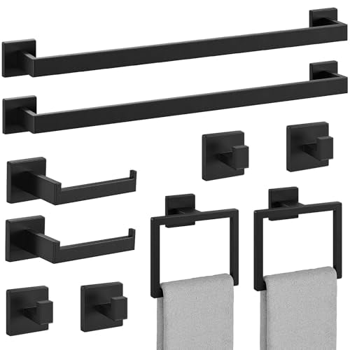 10-Pieces Matte Black Bathroom Accessories, 24 Inch Bathroom Hardware Set - color: Matte Black, size: 26 Inch (10 Pieces)