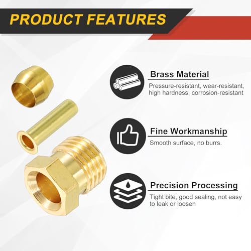 uxcell 4 Set Fit for 6mm Tube Brass Compression Assortment Kit, Sleeve Ferrule & Nut Kit & Insert Tube Fittings for Water Oil Air Pipe - size: 6mm