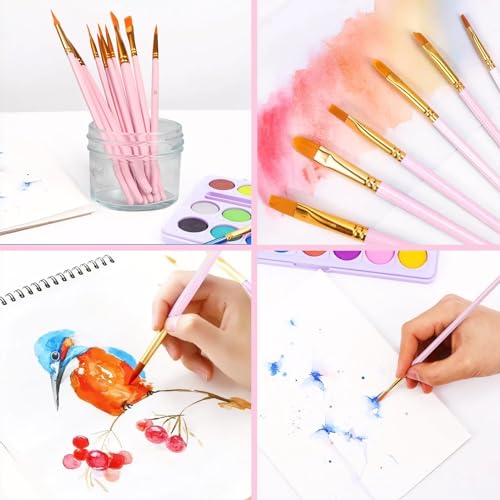 AROIC Painting Brushes Set, 10 Packs /100 Pieces, Nylon Brush Head - size: 100pcs-pink