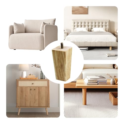4PCS 4 Inch Solid Wood Furniture Legs, Square Wooden Sofa Couch Feet Leg Replacement for Desk Cabinet Bench Dresser Chair Bookcase Risers Parts, Log Stain - size: 4 Inch