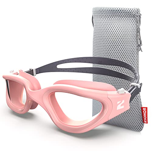 ZIONOR Swim Goggles, G1 SE Swimming Goggles Anti-Fog for Adult Men Women - color: A4-clear Lens Pink Frame