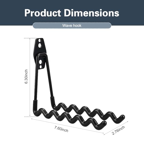 2 PCS Garage Storage Utility Hooks, Heavy Duty Metal Wall Mount Hooks, Wave Hook Garage Garden Tool Organizer, Fit for Cord, Badminton Rackets, Hoses, Bikes, Tools (Black) - size: Wave hooks