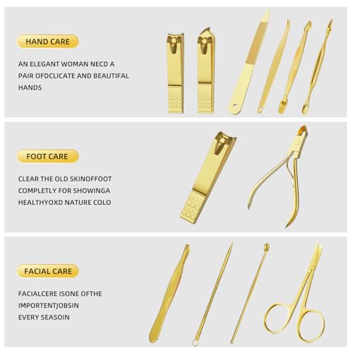 Manicure Set, Stainless Steel Nail Clipper Set with Travel Case - color: Gold