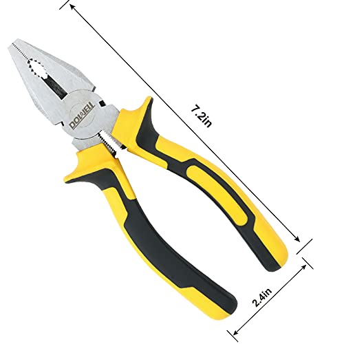 DOWELL Lineman's Pliers, Wire Cutter Heavy Duty, 7 Inch | 7-inch combination pliers, nickel-chromium steel, induction-hardened cutter, machined jaws, ergonomic grips, ANSI certified - size: 7" Lineman's Pliers