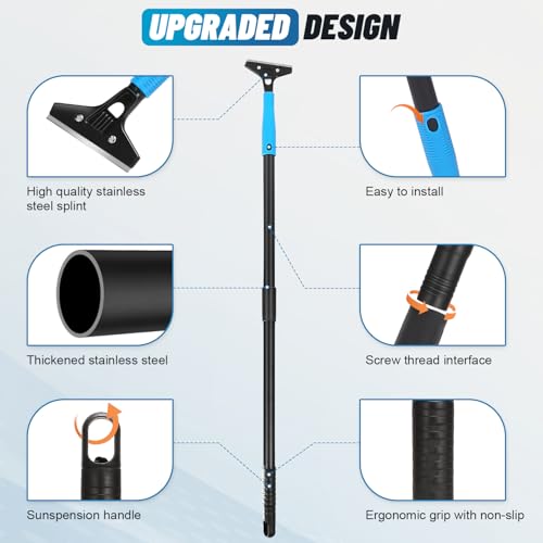 Floor Scraper Heavy Duty, Adjustable 8"-72" Long Handle Razor Blade Scraper Tool, 4 Inch Durable Paint Scraper for Cleaning Floors Walls Tile Glass Adhesive Wallpaper Popcorn Ceiling Gum (2 Pack)