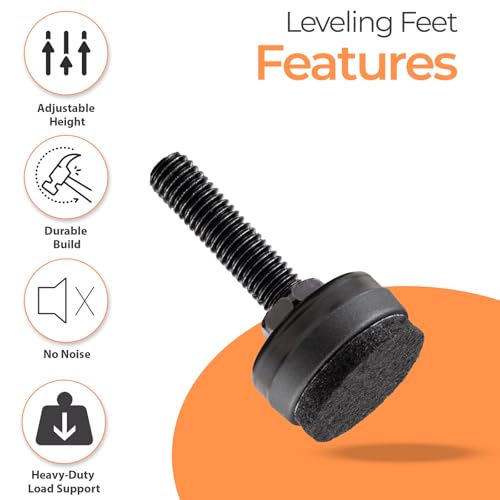 8-Pack Adjustable Furniture Leveling Feet, M8 ISO Metric Thread, 1.8 Inch Height, 1'' Base, Includes Nuts and Felt Padded, Black, Ideal for Desks, Tables, and Chairs