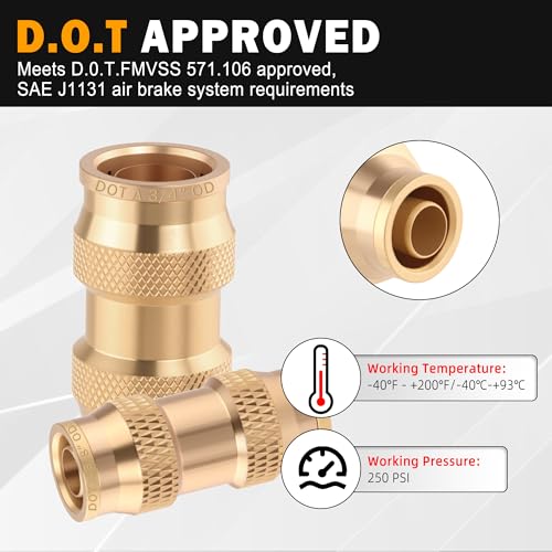 5PCS 1/2" Air Brake Line Fitting, DOT Brass Quick Push to Connect - color: 5PCS-DOT Push-to-Connect, size: 1/2" Od