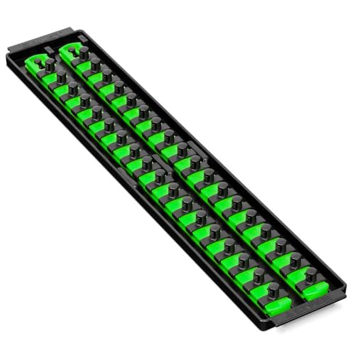 Ernst Manufacturing 8485 Socket Boss, Premium 2-Rail Twist Lock Socket Organizer, 3/8 Inch-Drive, 18-Inch, Green - Made in USA - color: Green, size: 3/8", style: 19-INCH