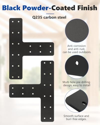 4 Pcs T Post Timber Brackets, 14" x 10" T Flat Mending Plate - style: 4 Pack T Shape(14×10)