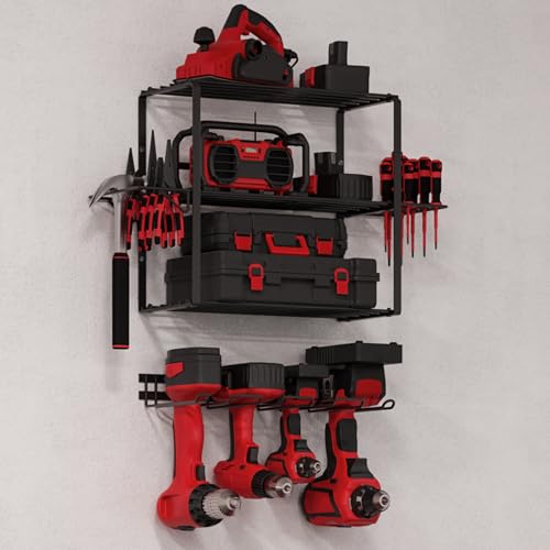 Power Tool Organizer - 4-Tier Garage Shelving Unit with 140lb Max Capacity - Wall Mount Garage Storage System for Tools by Stalwart - size: 4 Tier
