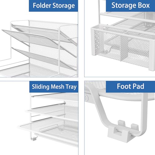 Simple Trending 7 Tier Desk File Organizer, Letter Tray Paper Organizer with Pen Holder and Metal Hanging Basket, White - color: Pen holder White