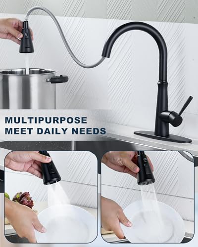 ALEASHA Pull Down Kitchen Faucet Head Replacement,3-Function Sink Spray Nozzle with 9 Adapters,Compatible with Moen,American Standard,Delta,Kohler Faucets,Matte Black - color: Matte Black