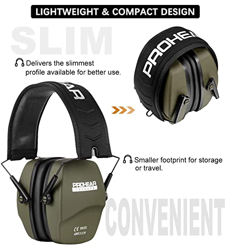 PROHEAR 016 NRR 26dB Shooting Ear Protection, Slim Passive Earmuffs - color: Green