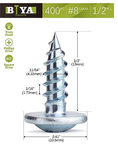 Wood Screws，#8×1/2 inch 400Pcs Silver Phillips Truss Head Screws - color: Silver, size: #8×1/2"