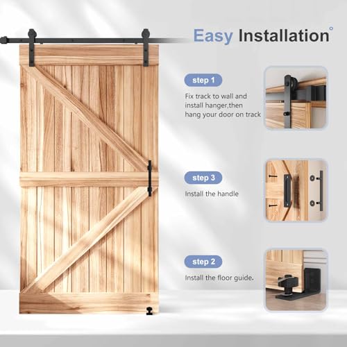 EaseLife 8 FT Sliding Barn Door Track and Handle Hardware Kit, Straight Pulley,Slide Smoothly Quietly,Easy Install (8FT Track Kit for 40"~48" Wide Single Door) - size: 8 FT-Single Door Kit