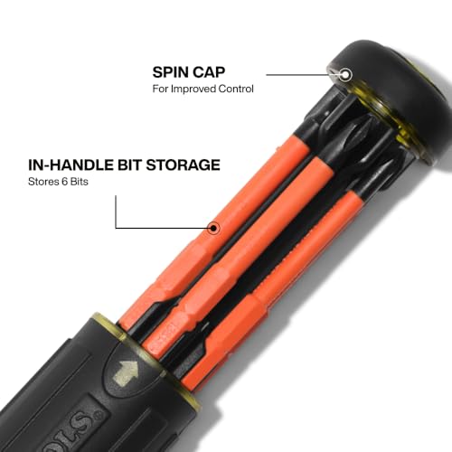 Klein Tools 32306INS 6-in-1 Insulated Multi-Bit Screwdriver, Multi-Bit Driver with Auto-Locking Collar, 1000V Rated, In-Handle Bit Storage - size: 6-in-1