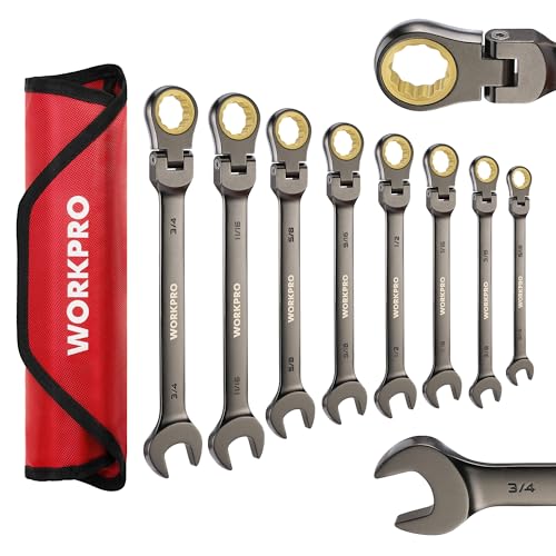 WORKPRO 8-piece Ratcheting Combination Wrench Set, SAE & Nickel Plating - size: SAE, style: Nickel Plating