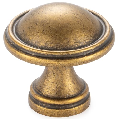 KOOFIZO 10 Pack Antique Brass Cabinet Knobs Round Single Hole Pulls K30 - color: Antique Brass, size: Knob 1 - 10Pcs
