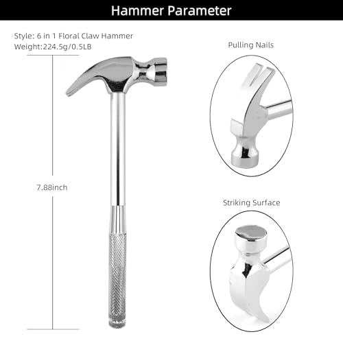 6-in-1 mini multifunctional metal hammer and screwdriver hand tool for opening walnuts, including cross and flat screwdrivers, home repair tools, and camping hammer set (Silver) - color: Silver