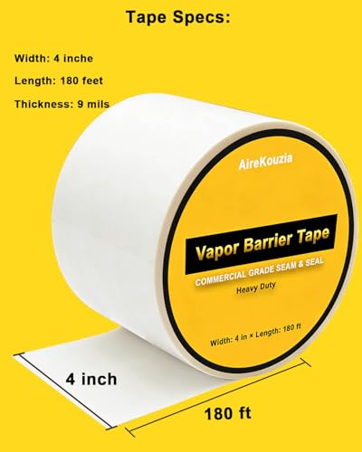 Vapor Barrier Tape 4 Inch – White Seam Tape for Crawl Space Insulation Tape - size: 4inx180Ft-1 Roll
