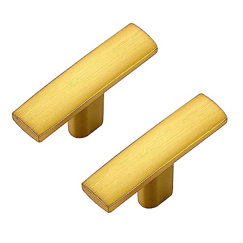 5 Pack Brushed Brass Cabinet Knobs, 2in Length Curved Bar Drawer Pulls | Single Hole Grip, Stainless Steel Build, Kitchen Cabinet Restyle, For Drawers, Dressers, Cupboards, Closet Doors - color: Brushed Brass, size: 5 Pack, style: Curved