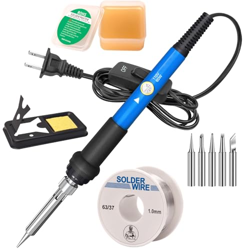 LDK 60W Soldering Iron Kit, 110V Soldering Iron Adjustable Temperature - color: Blue