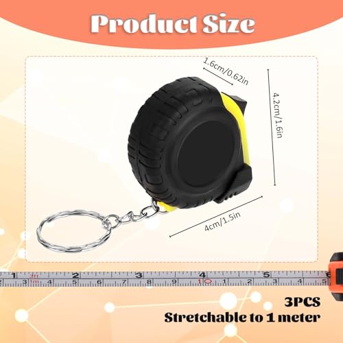3Ft Mini Tape Measure 3 Pcs Small Measuring Tape Retractable Pocket Measurement Tapes Metric/Inch Keychain Tapes Measure Easy Read