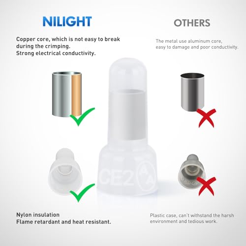 Nilight 300PCS CE2 Closed End Crimp Terminal 16-14 Gauge Nylon Insulated - color: 300PCS 16-14# Terminals