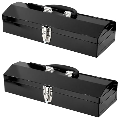 2Pack Portable Tool Box, Metal Tool Box, 4 Non-Slip Foot Pads, Ideal for Trailer, Mechanic, DIY-ers, Car Toolbox, Workshops, Garages, Repair Shops,Black - size: 2P-16.7in-Black