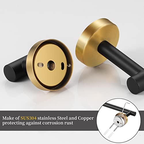 Bathroom Hardware Set Black and Gold，Towel Bar Set Including 2pcs 16inch Towel Bars, 2pcs Toilet Paper Holders, 2pcs Towel Rings and 4pcs Robe Towel Hooks - color: Black Gold-10pcs-16inch