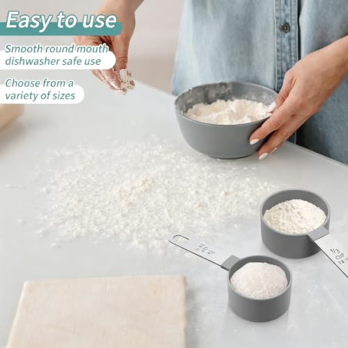 Measuring Cups Set Measuring Spoons Set, Nesting Measure Cups with Stainless Steel Handle, For Measuring Dry and Liquid Ingredients Small Teaspoon with Plastic Head (Grey) - color: Gray