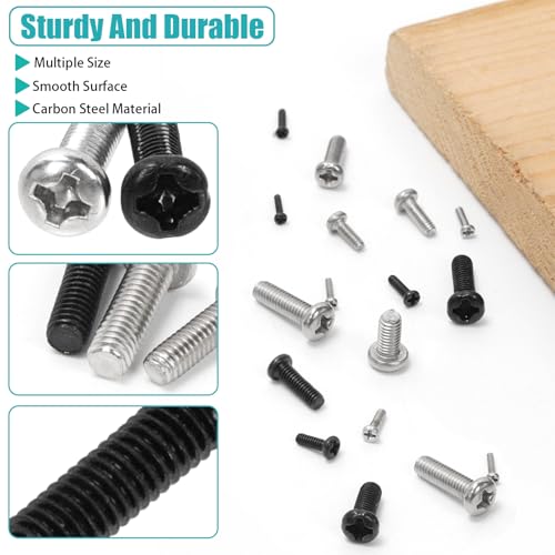 1200PCS Phillips Pan Head Small Machine Screws Assortment Kit M1-M3 Cross Round Head Screws Bolts Pan Head Machine Screw for Eyeglasses Watches Clocks Mobile Phone 24 Sizes Silver