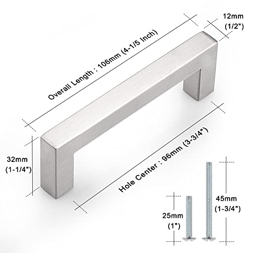 Probrico 10 Pack|Square 3-3/4 Inch Holes Centers Kitchen Cabinet Handles Stainless Steel T Bar Cabinet Pulls Drawer Handles Brushed Nickel 4-1/4" Overall Length - color: Brushed Nickel, size: hole center 3-3/4"