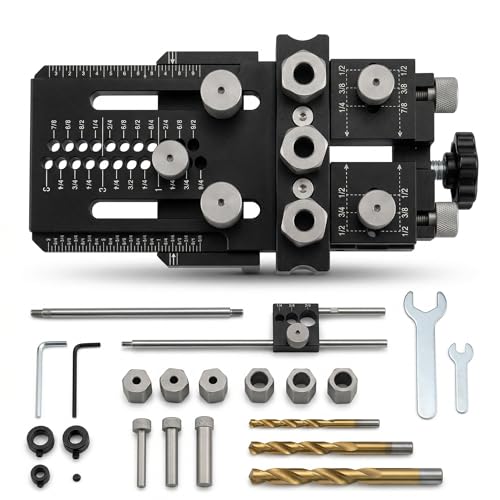 Tool Dowel Jig Kit Self Centering Doweling Jig Woodworking Joinery | Replacement for premium rigs. Drill 1/4, 3/8 and 1/2 Inch Accurate Straight Dowel Holes with our master guide framework.
