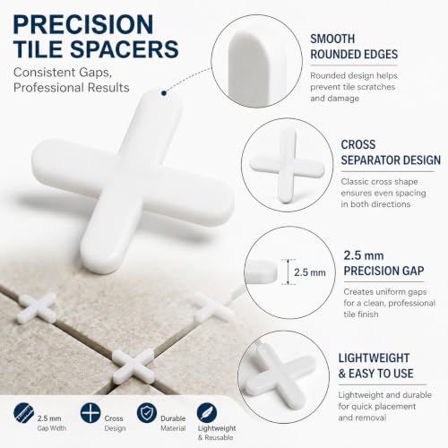 500Pcs Tile Spacers, Tile Spacers for Ceramic and Stone Installation, 2.5mm Cross Separators, Floor and Wall Leveling